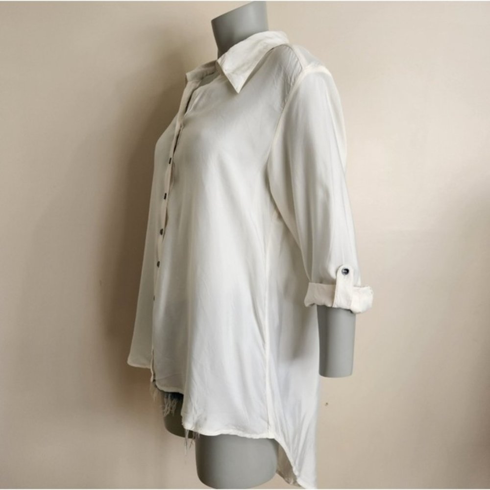 SOLD Vintage Silks by Fridaze White Silk Blend Button Up Lagenlook Blouse Size L - Picture 7 of 13